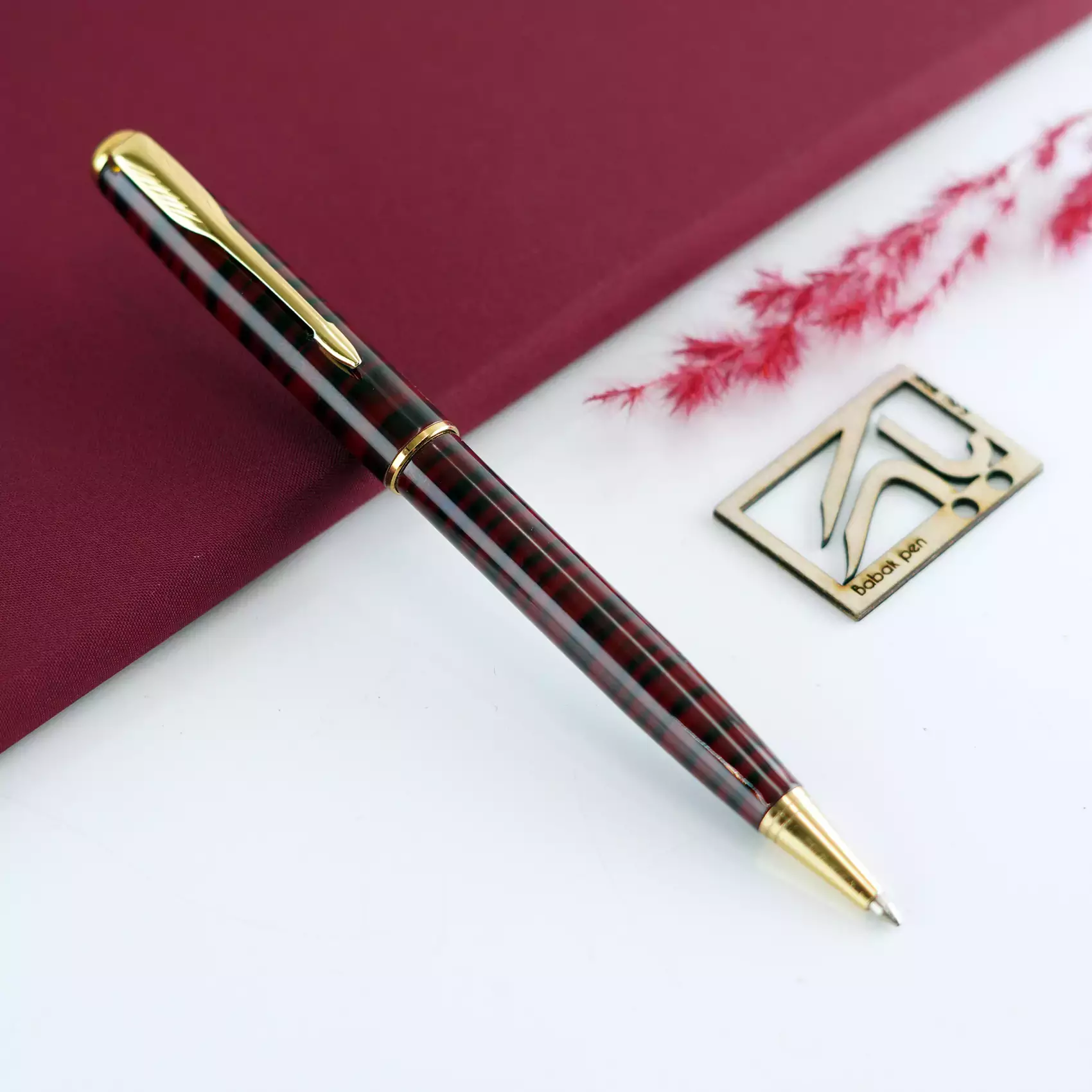 پارکر خودکار سونت قرمز گیره طلایی Parker sonnet gold clip BP