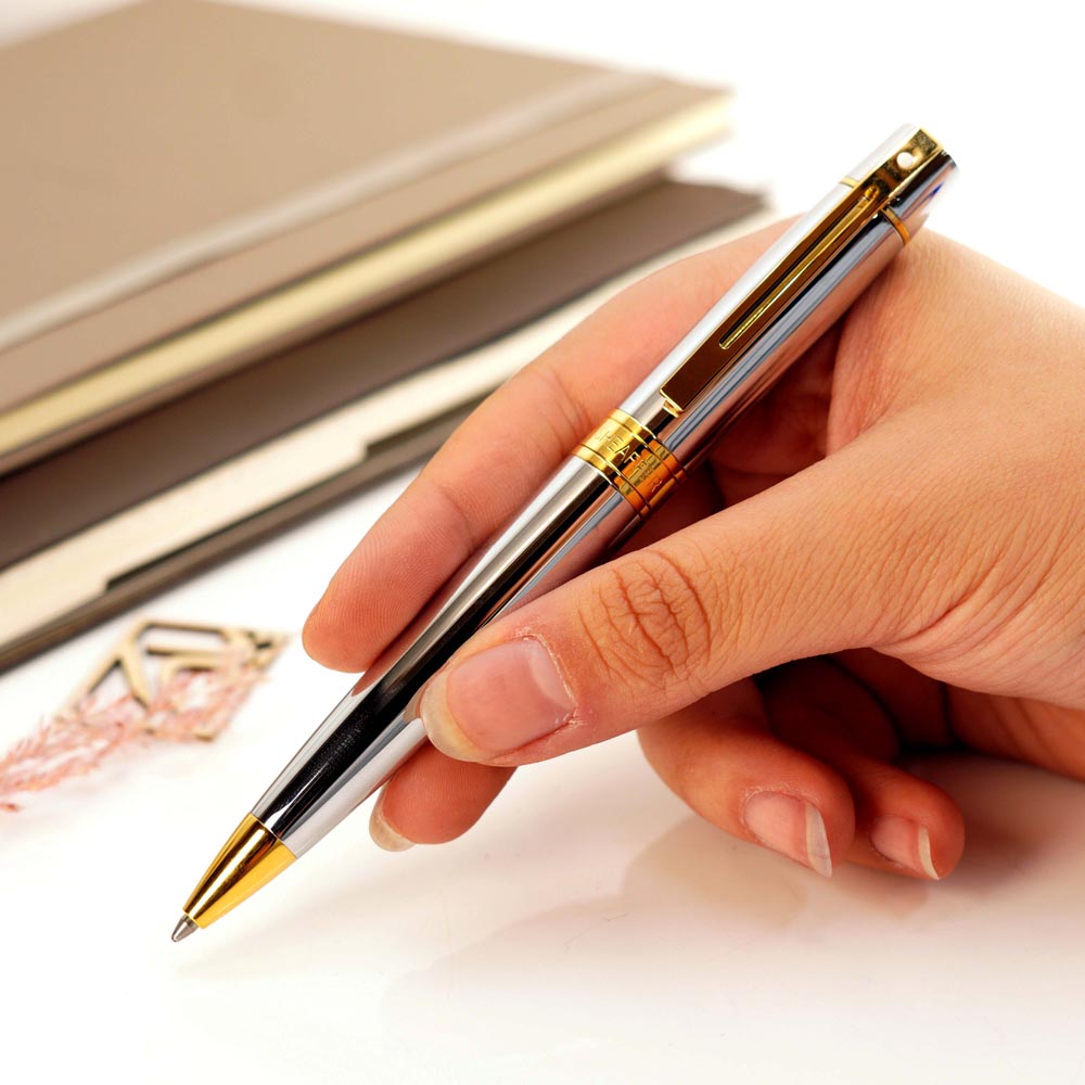 خودکار شیفر 300 کروم براق گیره طلایی SHEAFFER 300 BP Medalist GT