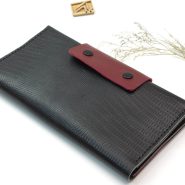کیف دفترچه چک و کارت اعتباری چرم طبیعی و دست دوز مشکی پوست ماری ED Consept store Handmade black check book and credit card wallet S3