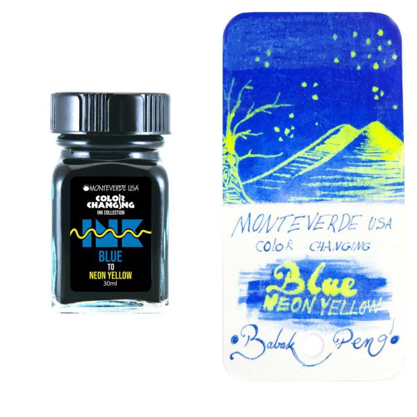 جوهر خودنویس مونته ورده دو رنگی آبی به زرد نئونی MONTEVERDE bottle color changing ink changer set Blue to Neon yellow 30 ml