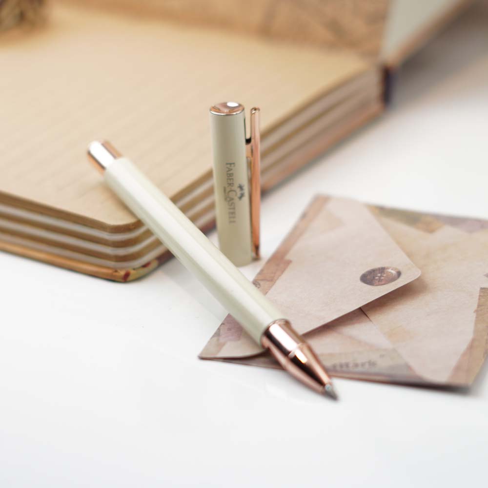 خودکار ژل پن (روان نویس) فابرکاستل نئو اسلیم عاجی رزگلد FABER-CASTELL Neo Slim Ivory rosegold gel pen 342505
