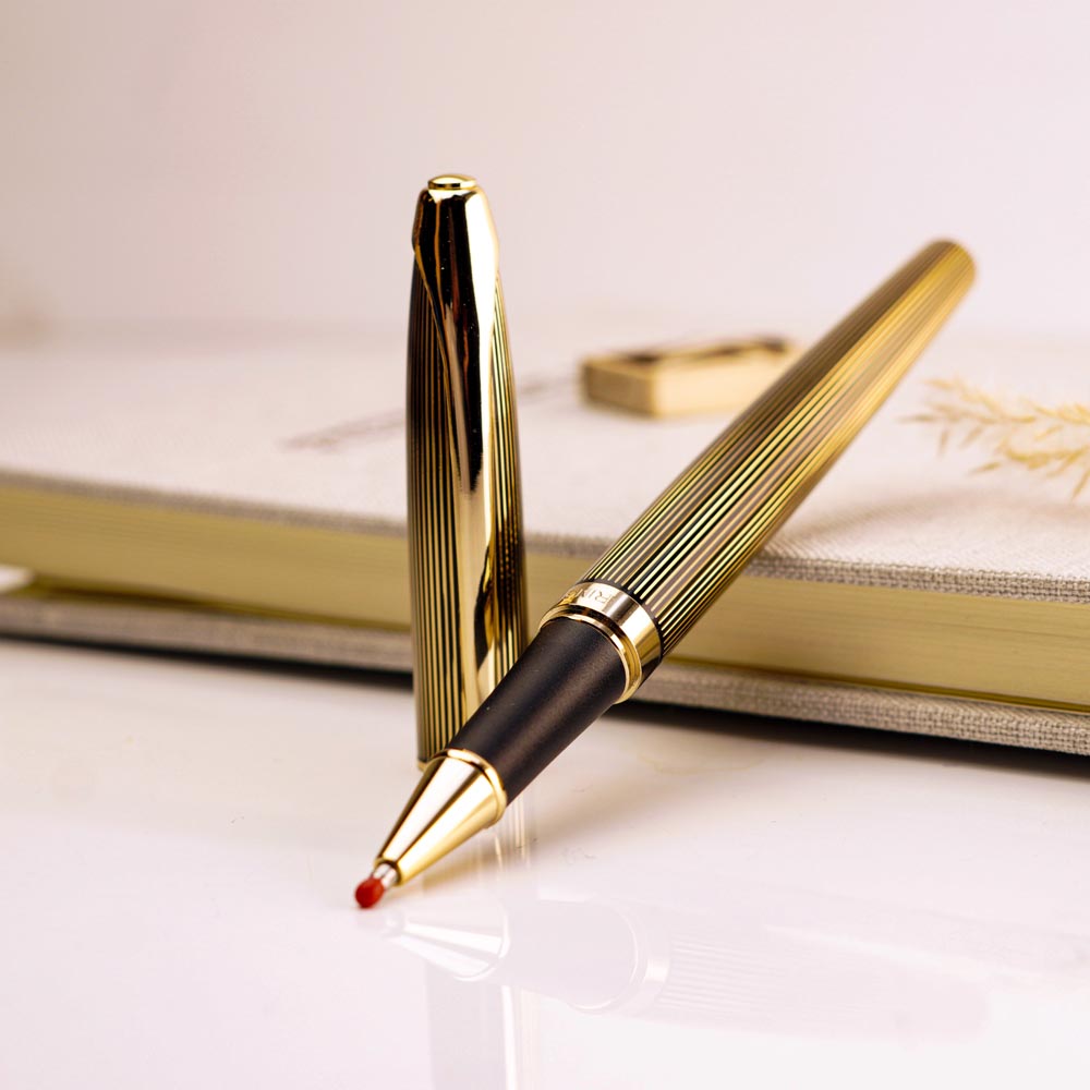 روان نویس یوروپن رینگ مشکی راه راه طلایی EUROPEN Ring black and gold striped RP