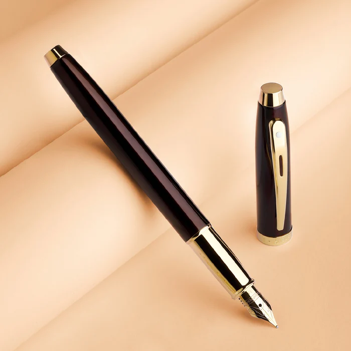 Glossy Coffee Brown Fountain Pen With PVD Gold-Tone Trim