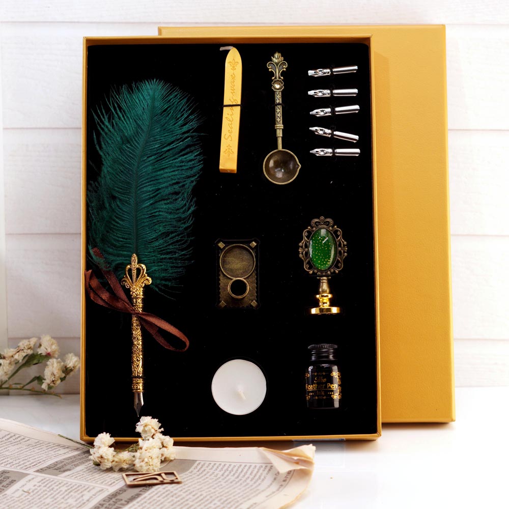 ست کالیگرافی قلم پر شتر مرغ ویژه Calligraphy set feather pen Ostrich