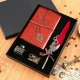 ست کالیگرافی قلم چرخ دنده طرح مدرن با دفترچه Calligraphy set feather pen Gear modern design with notebook red
