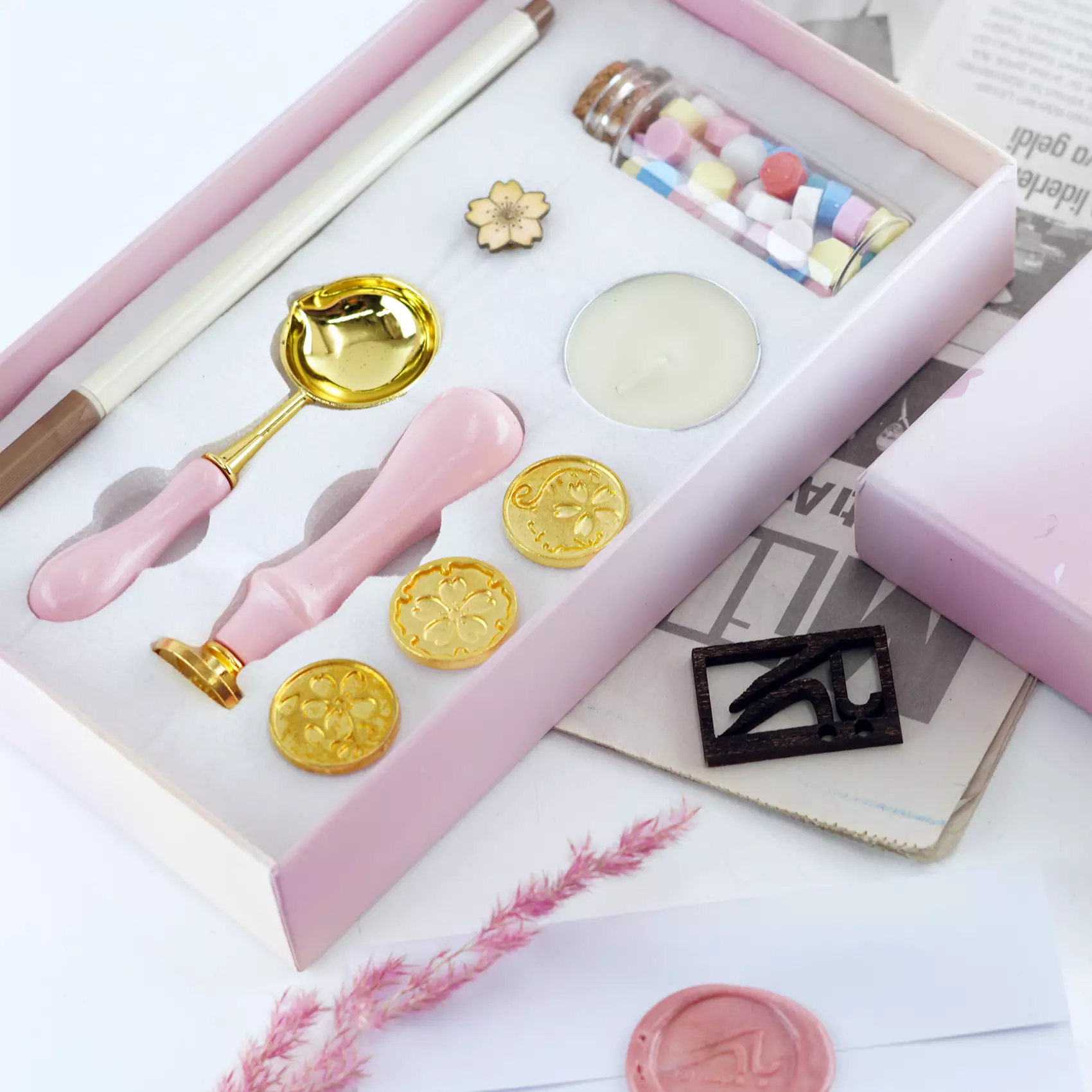 ست مهر و موم با جعبه ی صورتی مدل SEALING SET pink P