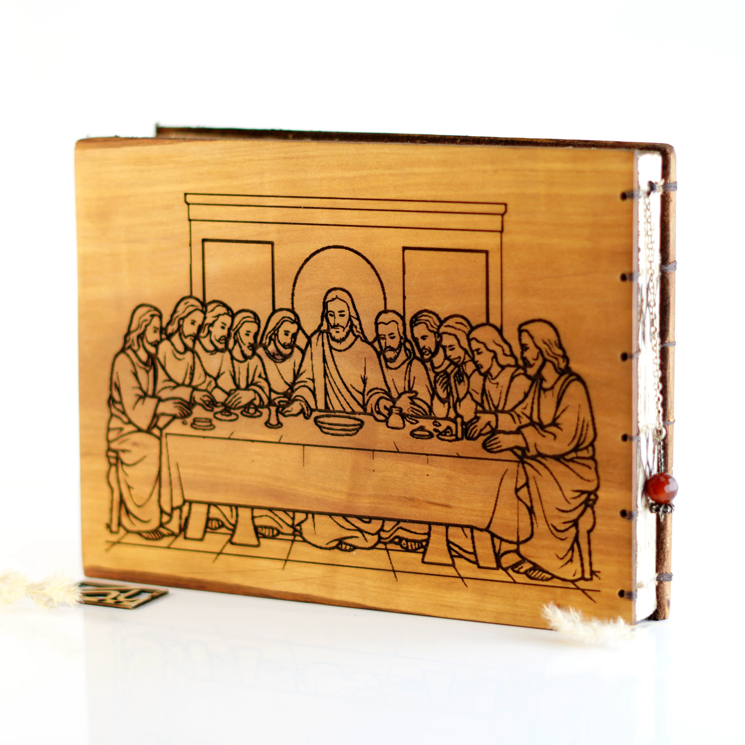 دفتر دستساز چوبی هووان طرح شام آخر Houvan Wooden handmade notebook The last supper