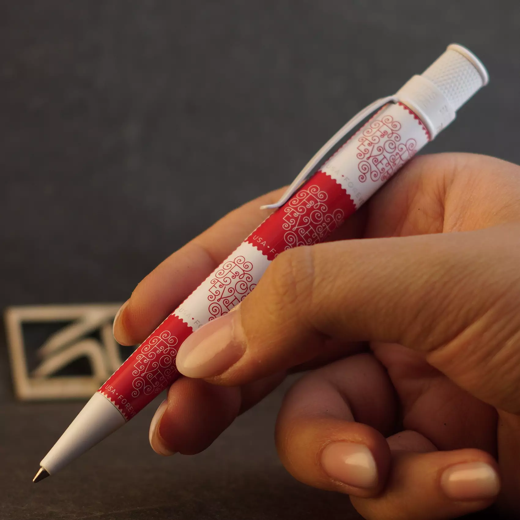 روان نویس رترو تمبر تشکر عشق سفید و قرمز RETRO 51 RP US Postal service Thank you stamp red/white love