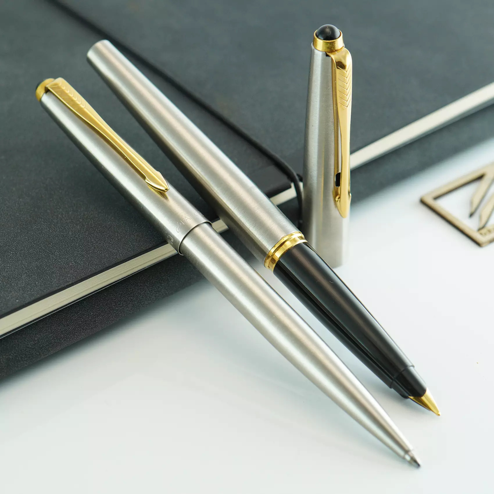 ست خودنویس و خودکار پارکر 45 استیل گیره طلایی [خوش قیمت] PARKER 45 set Steel GT